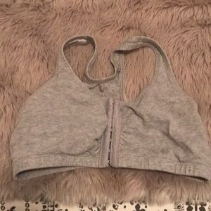 Grey front clasp sports bra